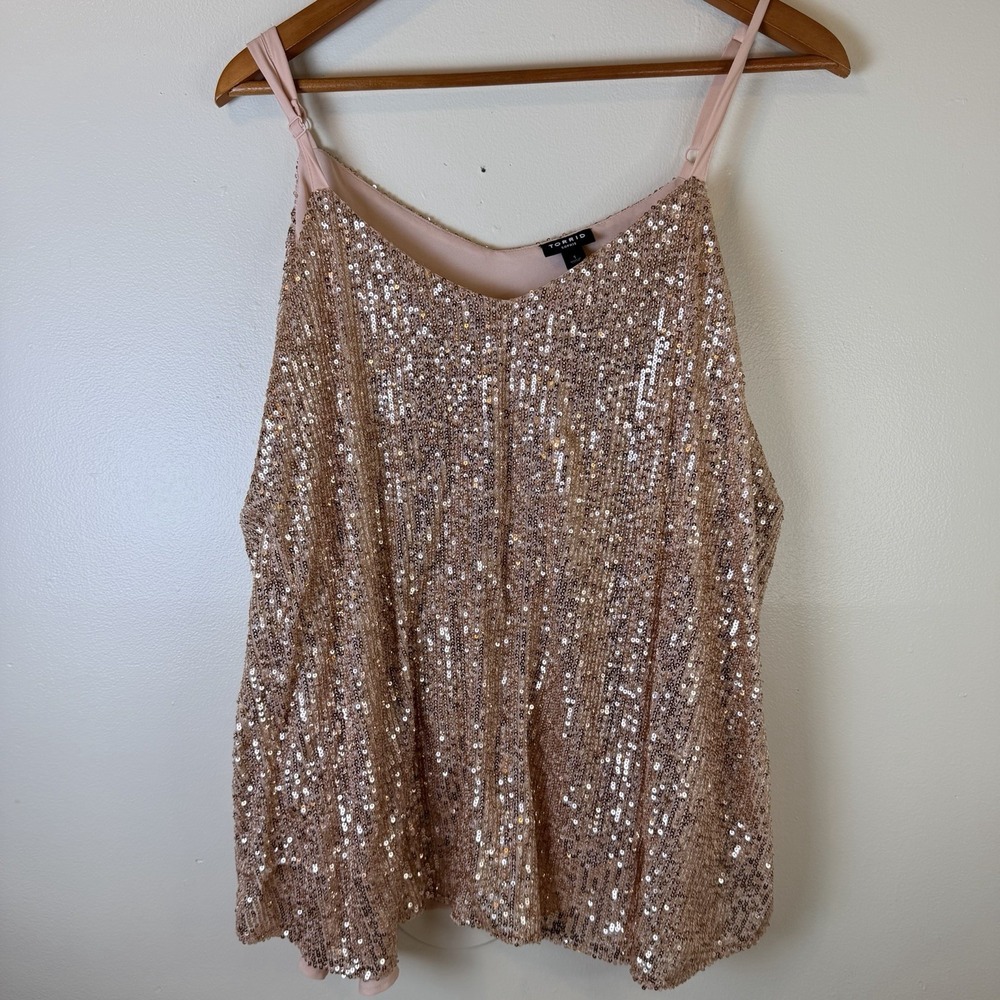 Torrid Sophie Rose‎ Gold Sequin Cami Tank Top Size 1 Plus Sleeveless Party